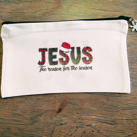 NEW SMALL CANVAS ZIPPER POUCH, COSMETIC BAG, JESUS THE REASON FOR THE SEASON - Picture 1 of 6